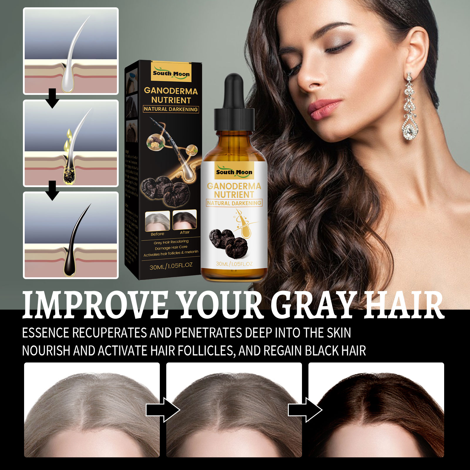 Preto ganoderma lucidum cabelo - Root Stimulator Liquid avaliação e preço